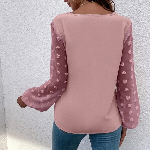 Boho Swiss Polka Dot Sheer Sleeve Oversized Top Minimalist - Picture 7 of 12